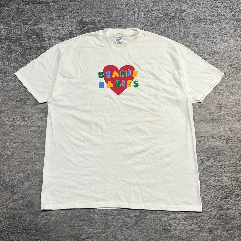 Vintage 90s Beanie Babies T Shirt Mens XL White Hanes Beefy Toys Plush‎ Promo